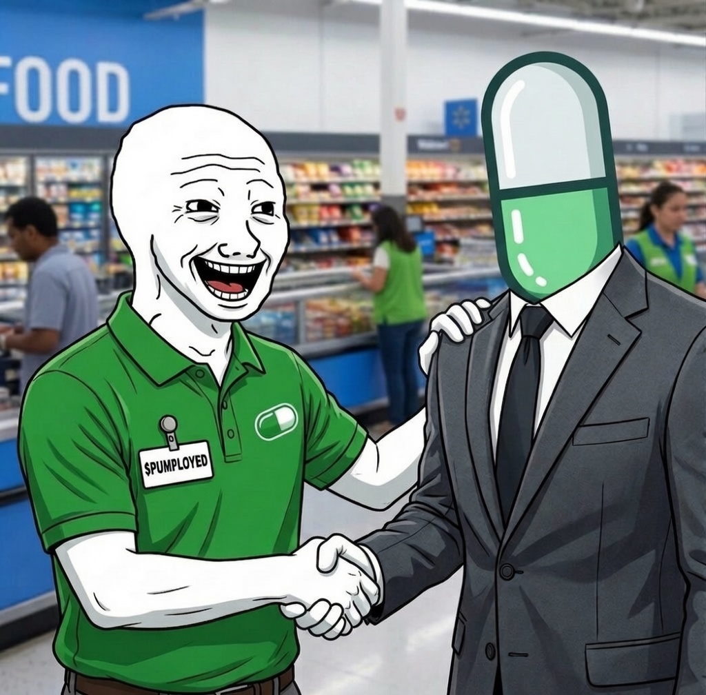 $PUMPLOYED worker helping people in a grocery store